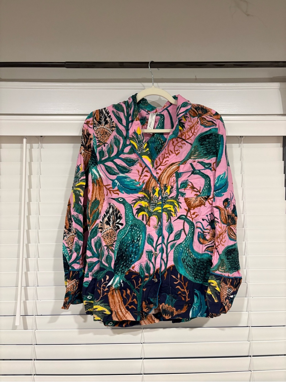 Anthropologie Pink Tropical Bird Print Button-Down Shirt